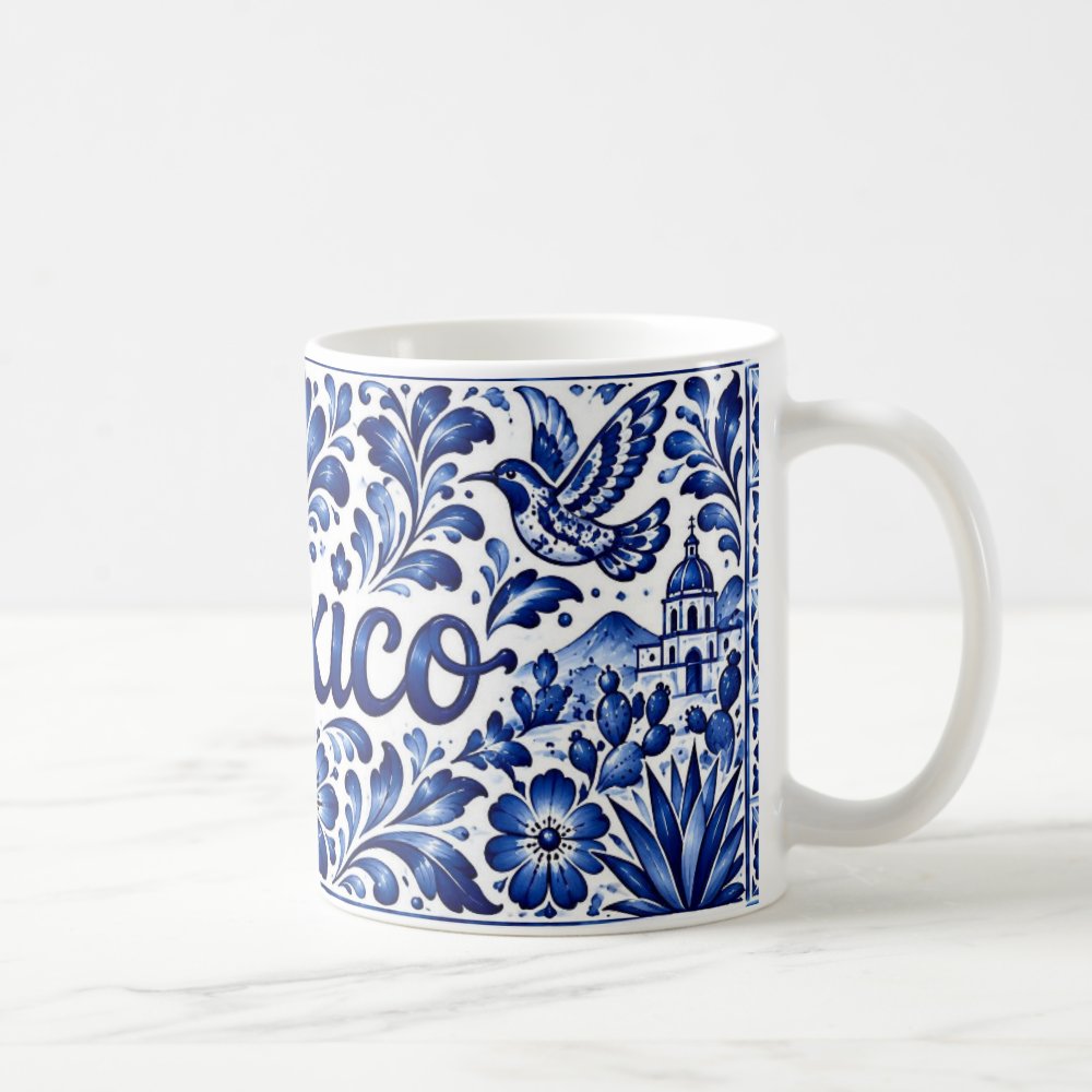 Taza 325 ml - "Mexico Estilo Talavera Azul Colibries"