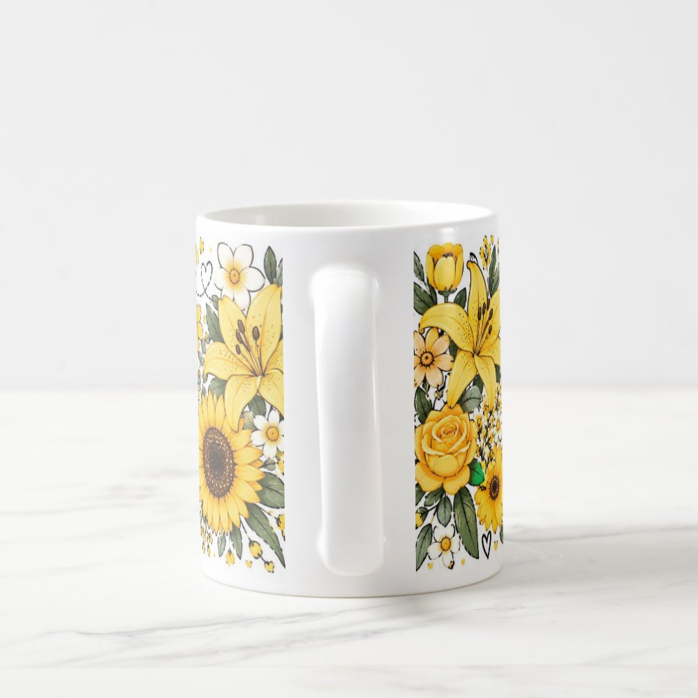 Taza Flores Amarillas 21 de Septiembre Rosas Tulipanes y Mariposa - 325 ml