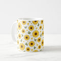 Taza Flores Amarillas 21 de Septiembre Patrón de Girasoles y Corazones