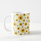 Taza Flores Amarillas 21 de Septiembre Patrón de Girasoles y Corazones