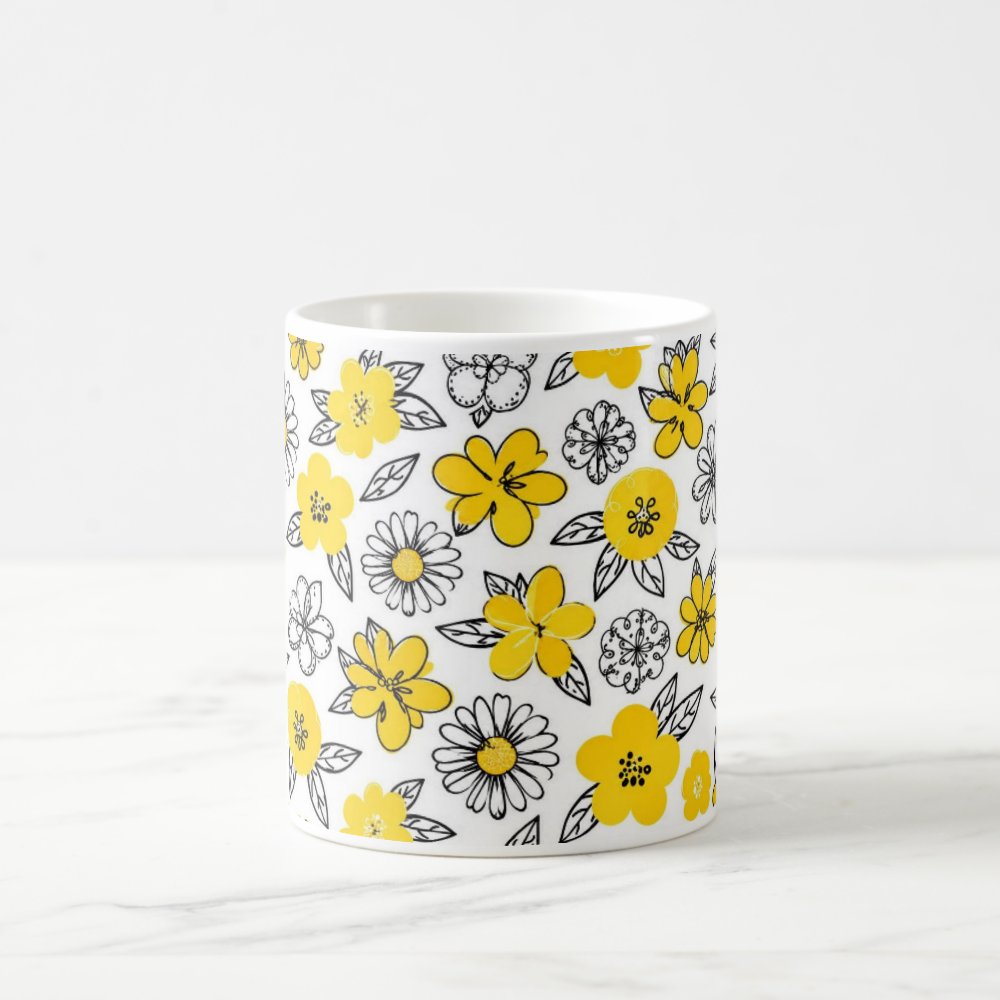 Taza Flores Amarillas 21 de Septiembre Ilustración Garabato Botánico - 325 ml