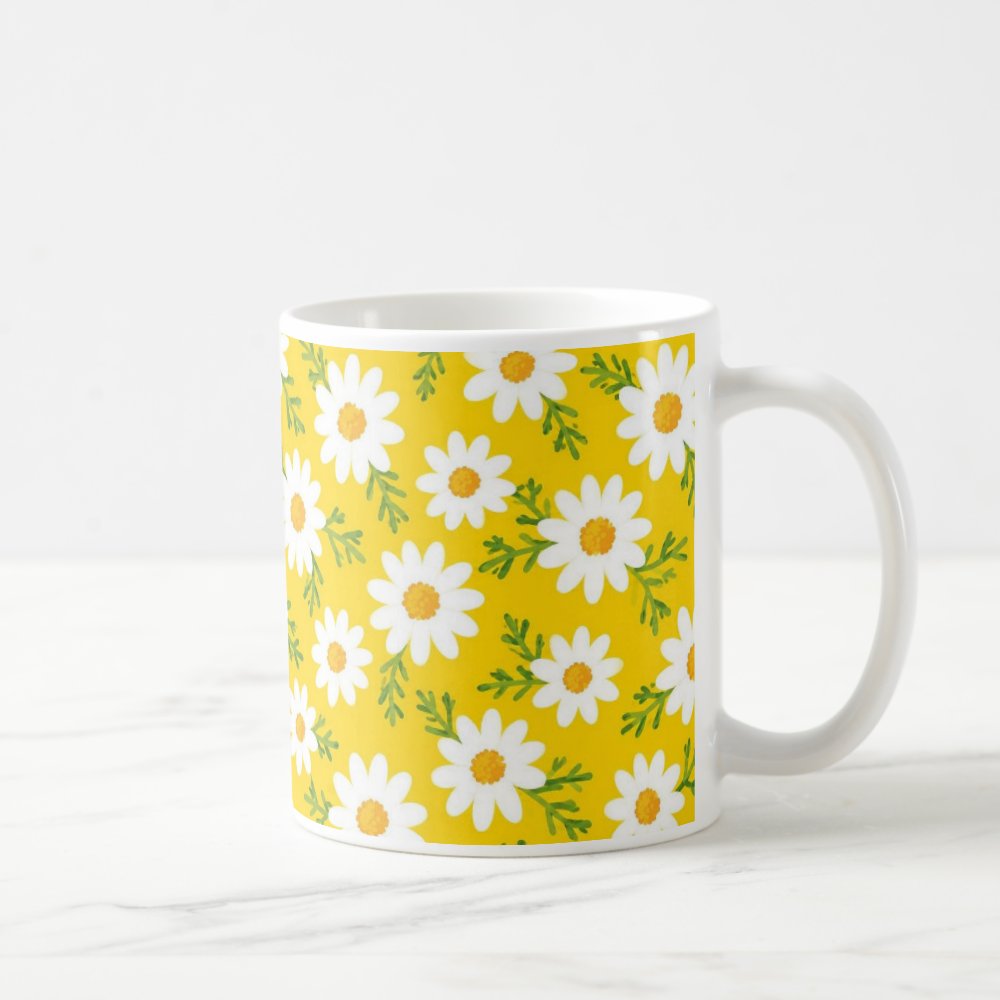 Taza Patrón Margaritas Amarillas Primavera Cerámica - 325ml