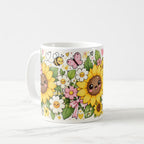 Taza Flores Amarillas 21 de Septiembre Girasoles Kawaii y Mariposa - 325 ml