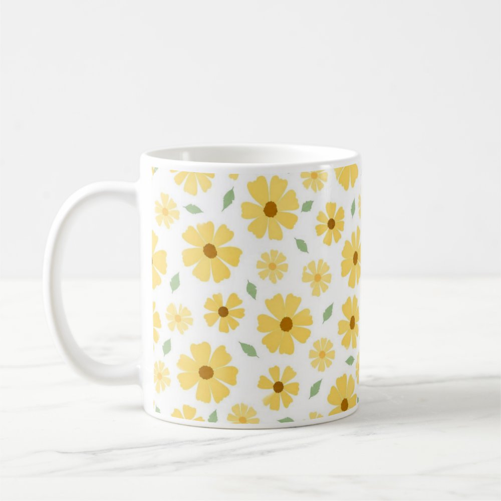 Taza Flores Amarillas 21 de Septiembre Patrón Floreado Estilo Acuarela