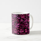 Taza Halloween Neón Rosa Patrón Espeluznante Cerámica - 325ml