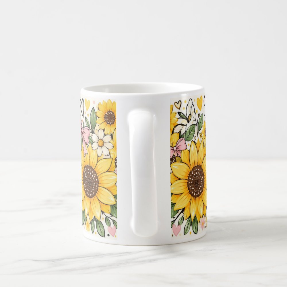 Taza Flores Amarillas 21 de Septiembre Girasoles Mariposa y Moño - 325 ml