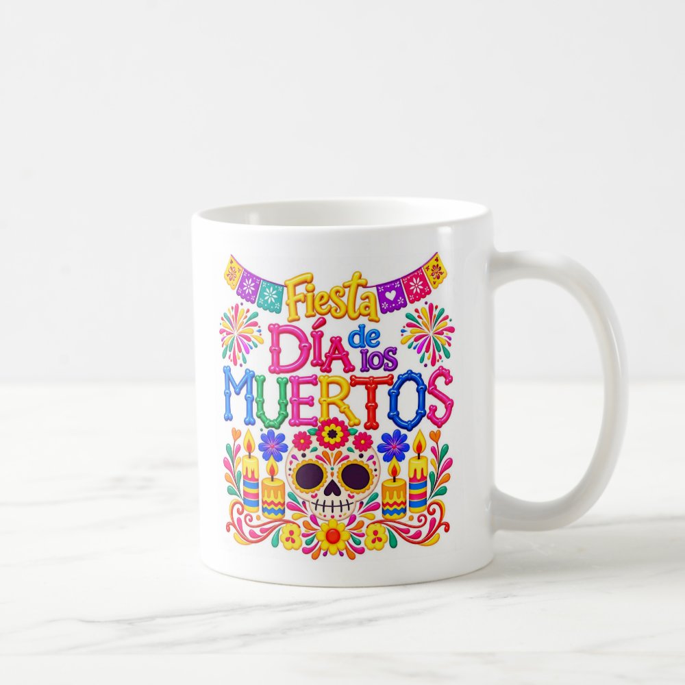 Taza "Fiesta Día de los Muertos" Con Calaverita Y Papel Picado 325ml