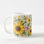 Taza Flores Amarillas 21 de Septiembre Girasoles Mariposa y Moño - 325 ml