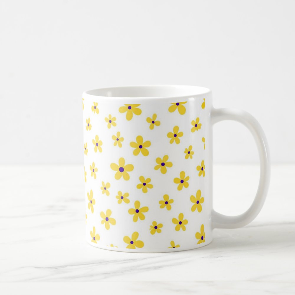 Taza Flores Amarillas 21 de Septiembre Patrón Minimalista Flores Púrpura