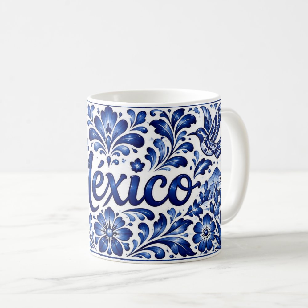 Taza 325 ml - "Mexico Estilo Talavera Azul Colibries"