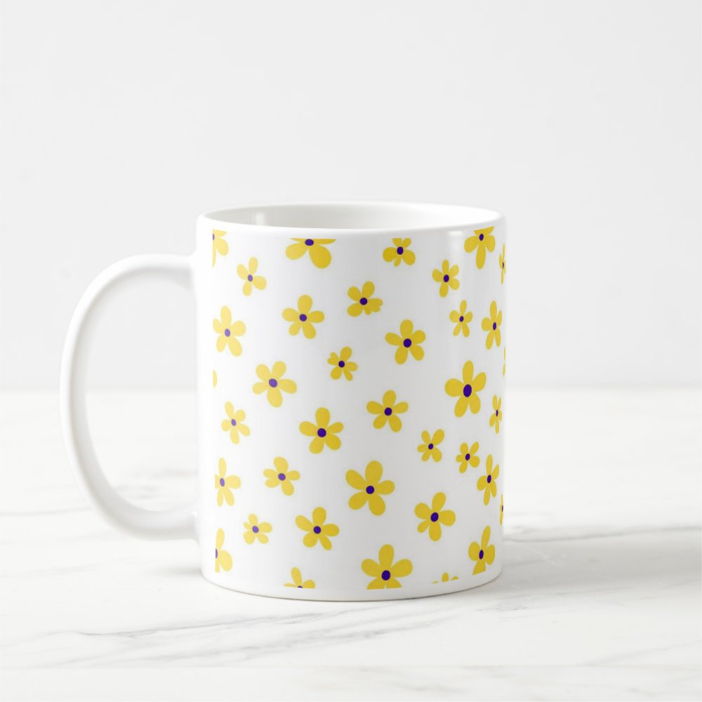 Taza Flores Amarillas 21 de Septiembre Patrón Minimalista Flores Púrpura