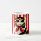 Taza Gato Fashionista Con Lentes Y Pañueleta Retro - 325ml