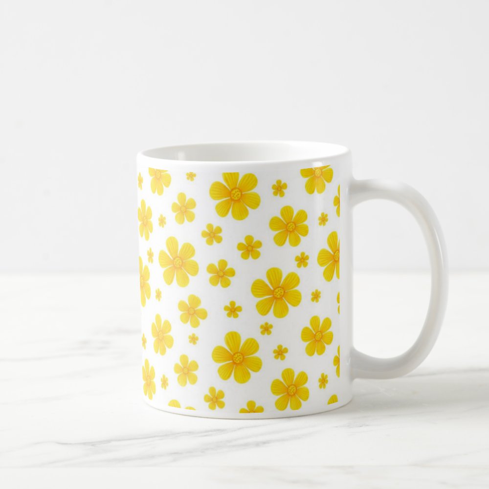 Taza Flores Amarillas 21 de Septiembre Patrón Minimalista de Flores