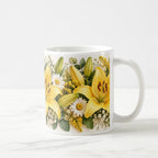Taza Flores Amarillas 21 de Septiembre Lirios Lisiantus y Eucalipto - 325 ml
