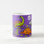 Taza Dinosaurios Monstruos Halloween Kawaii Cerámica 325ml