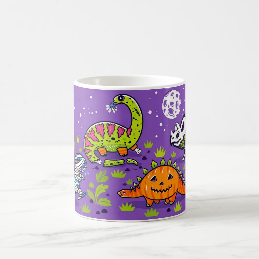 Taza Dinosaurios Monstruos Halloween Kawaii Cerámica 325ml