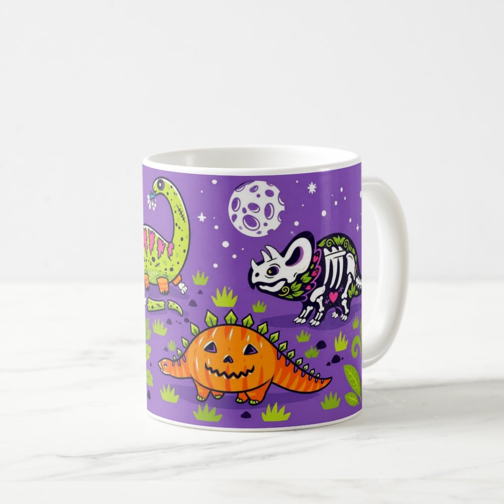 Taza Dinosaurios Monstruos Halloween Kawaii Cerámica 325ml