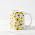 Taza Flores Amarillas 21 de Septiembre Patrón de Girasoles y Corazones