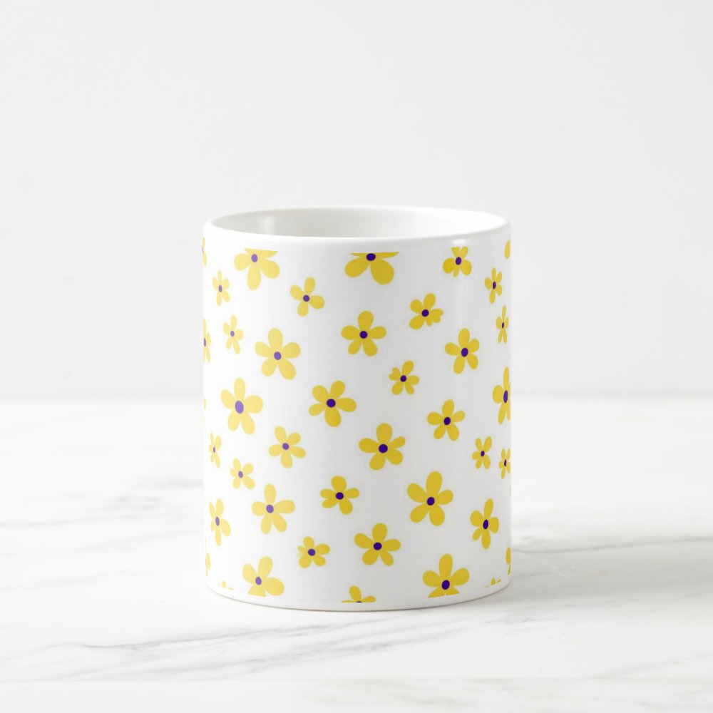 Taza Flores Amarillas 21 de Septiembre Patrón Minimalista Flores Púrpura