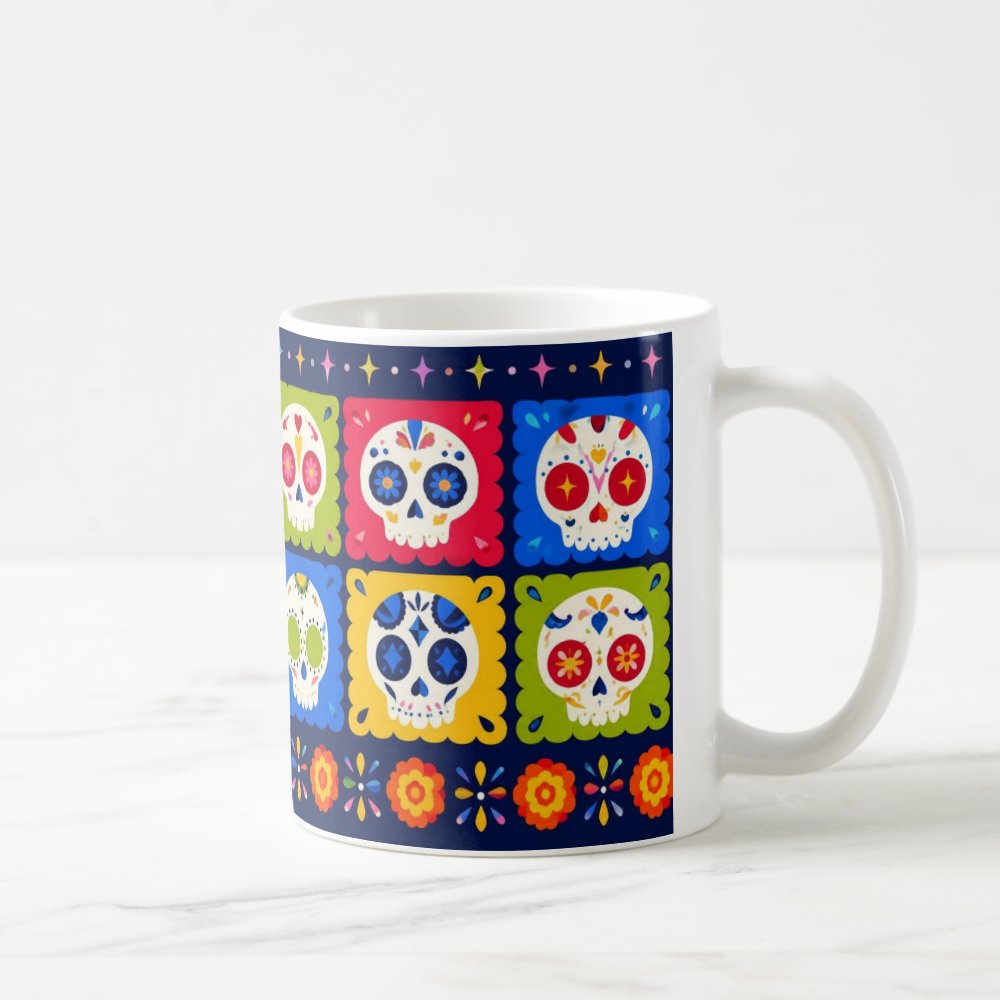 Taza Calaveritas Coloridas Papel Picado Día de Muertos - 325ml