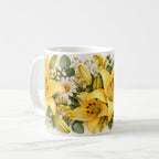 Taza Flores Amarillas 21 de Septiembre Lirios Lisiantus y Eucalipto - 325 ml