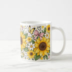 Taza Flores Amarillas 21 de Septiembre Girasoles Mariposa y Moño - 325 ml