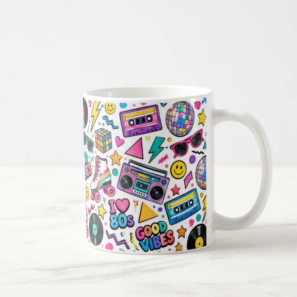 Taza 325 ml - "Good Vibes: Neón de los 80s"