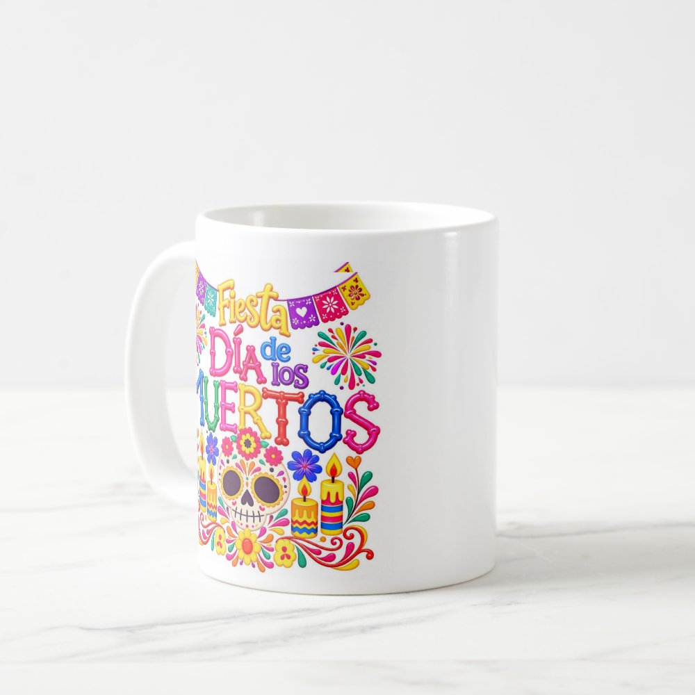 Taza "Fiesta Día de los Muertos" Con Calaverita Y Papel Picado 325ml