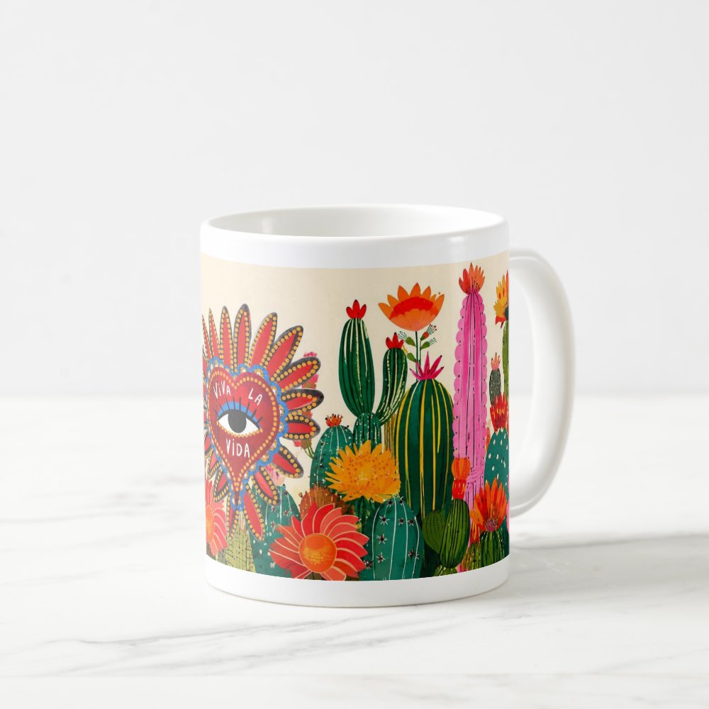 Taza 325 ml - "Viva la Vida: Corazón y Cactus"