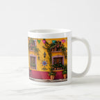 Taza Fachada Colonial Mexicana Colorida Con Bicicleta 325 ml