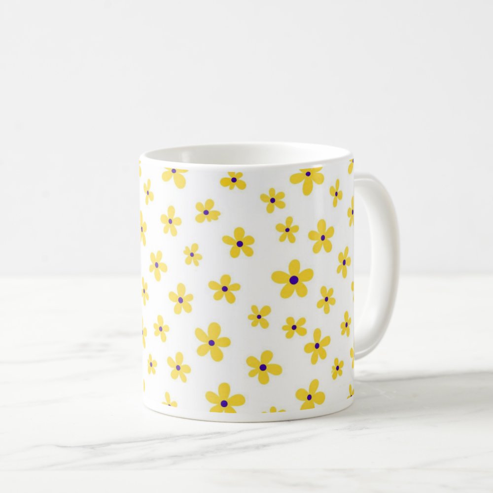 Taza Flores Amarillas 21 de Septiembre Patrón Minimalista Flores Púrpura