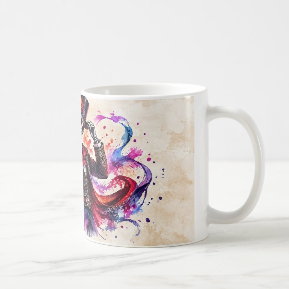 Taza Catrín Elegante Acuarela Día de Muertos Cerámica - 325ml