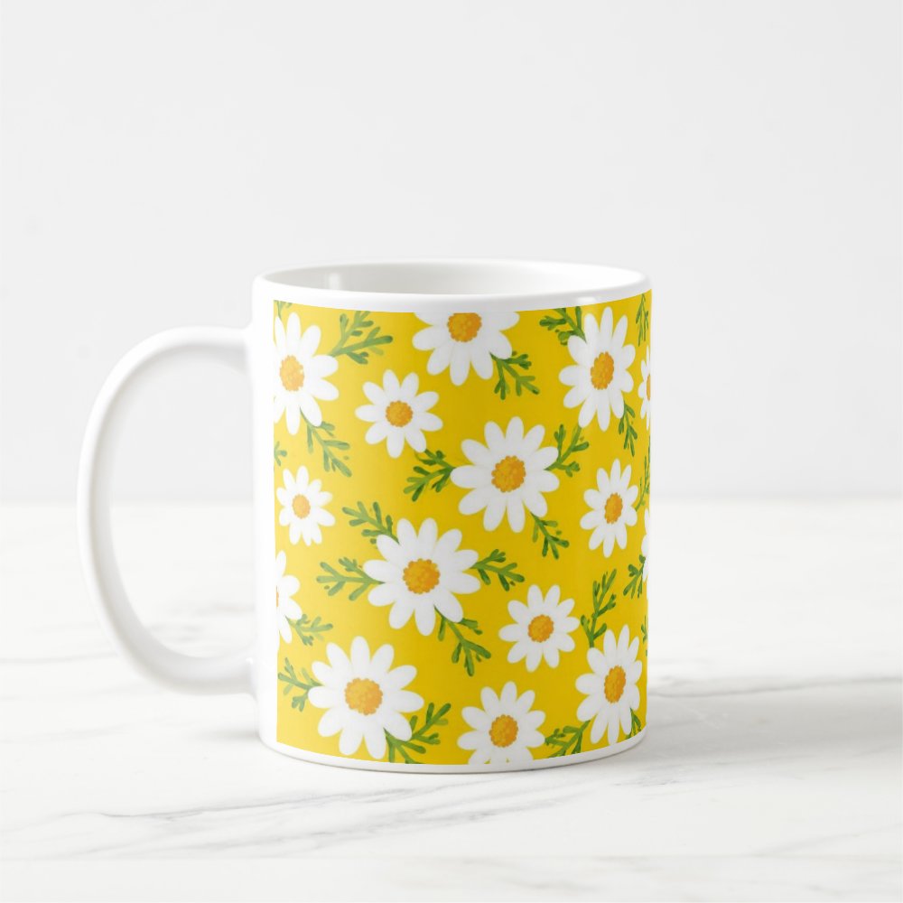 Taza Patrón Margaritas Amarillas Primavera Cerámica - 325ml