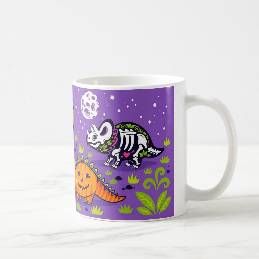 Taza Dinosaurios Monstruos Halloween Kawaii Cerámica 325ml