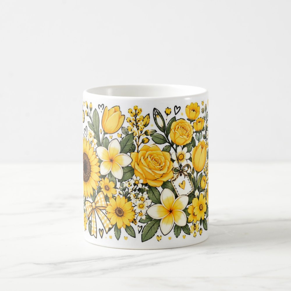 Taza Flores Amarillas 21 de Septiembre Rosas Tulipanes y Mariposa - 325 ml