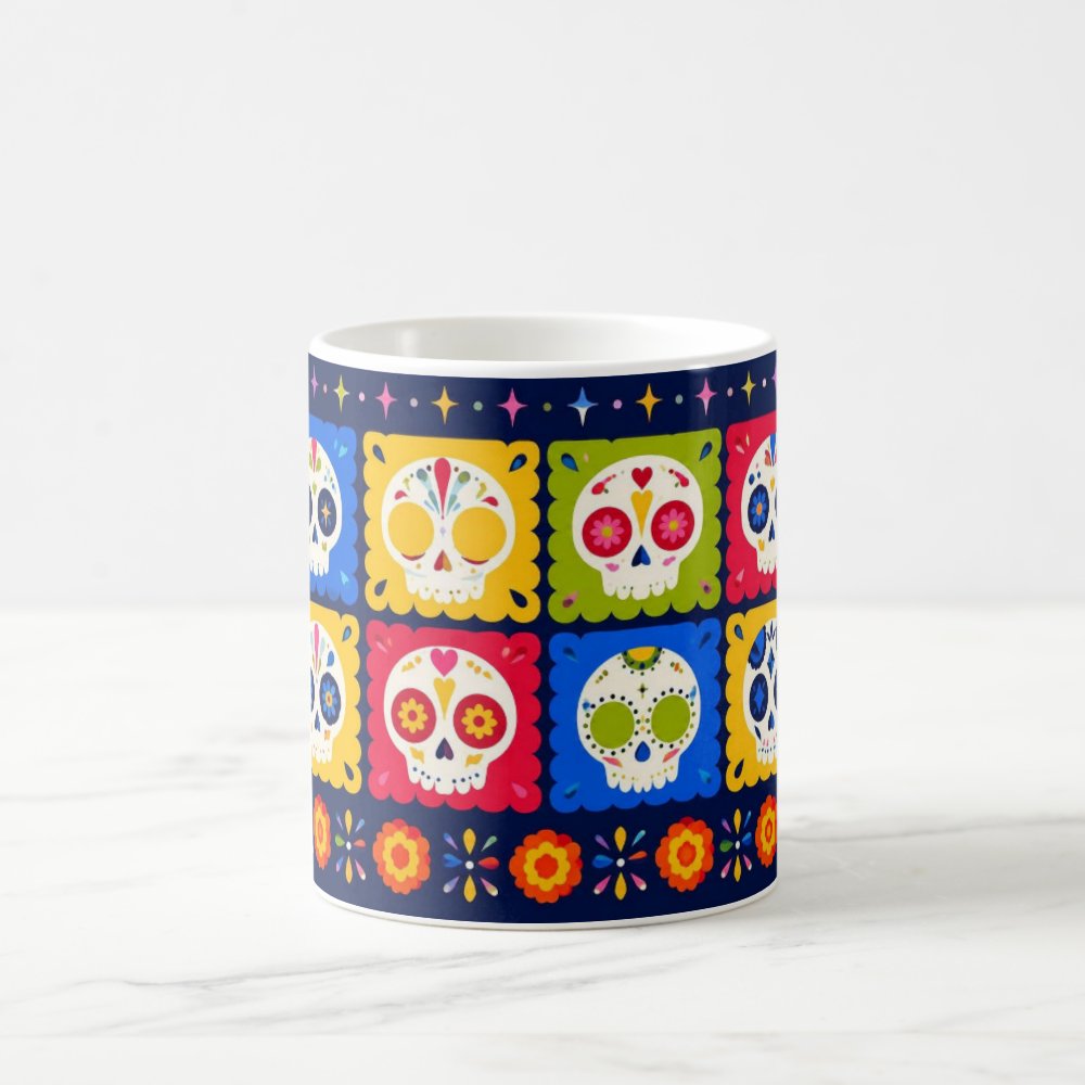 Taza Calaveritas Coloridas Papel Picado Día de Muertos - 325ml