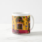 Taza Fachada Colonial Mexicana Colorida Con Bicicleta 325 ml