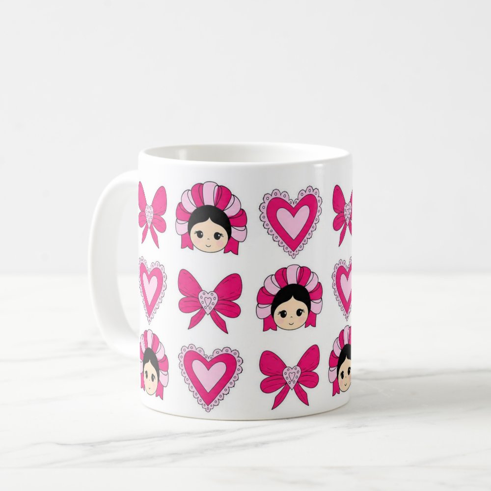 Taza 325 ml - "Colección Muñecas y Amor Rosa"
