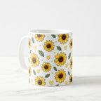 Taza Flores Amarillas 21 de Septiembre Patrón de Girasoles Acuarela