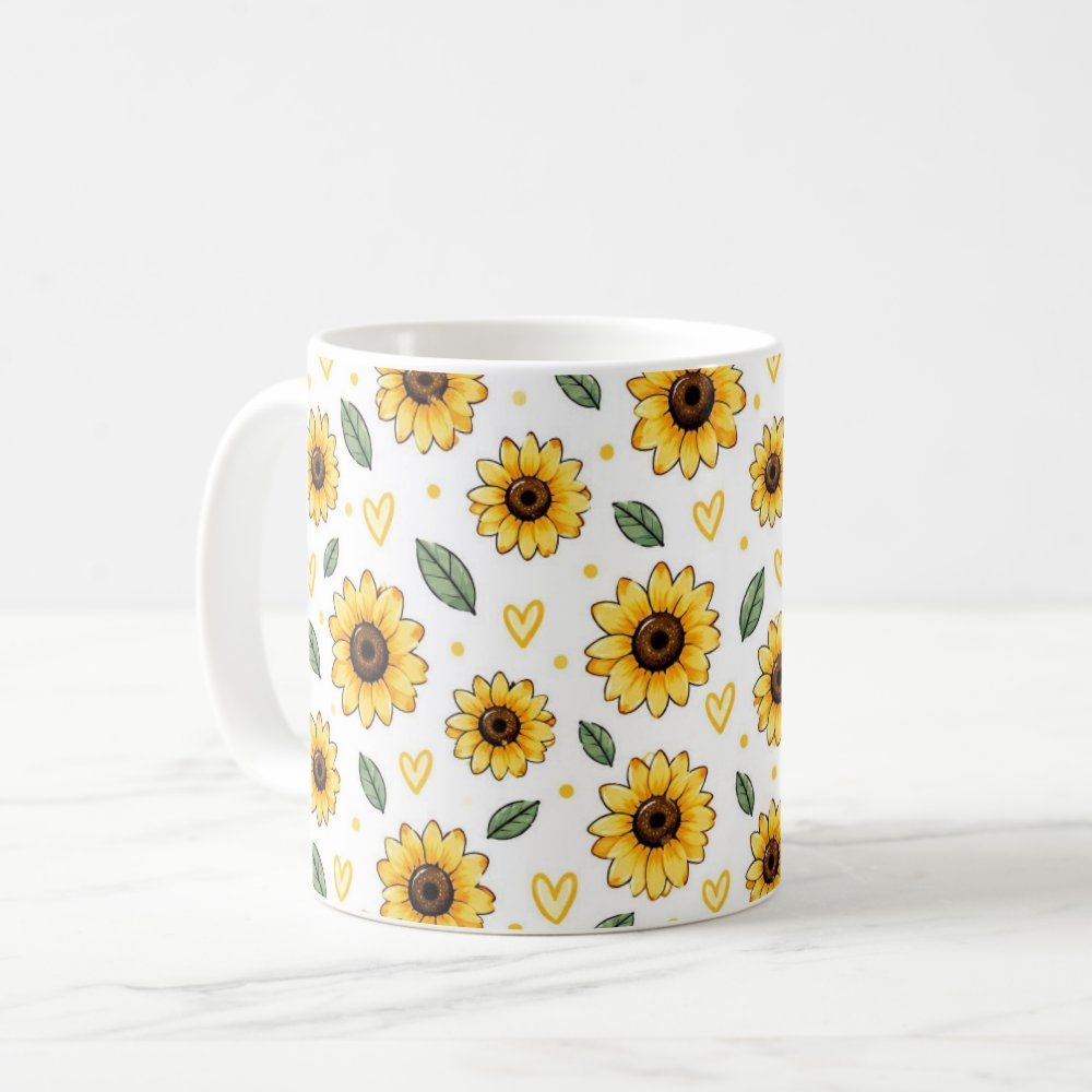 Taza Flores Amarillas 21 de Septiembre Patrón de Girasoles Acuarela