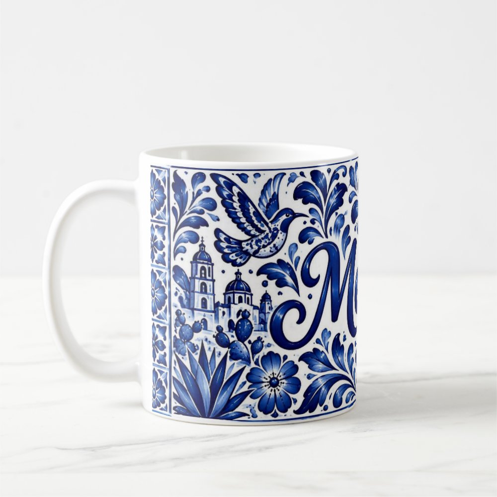 Taza 325 ml - "Mexico Estilo Talavera Azul Colibries"