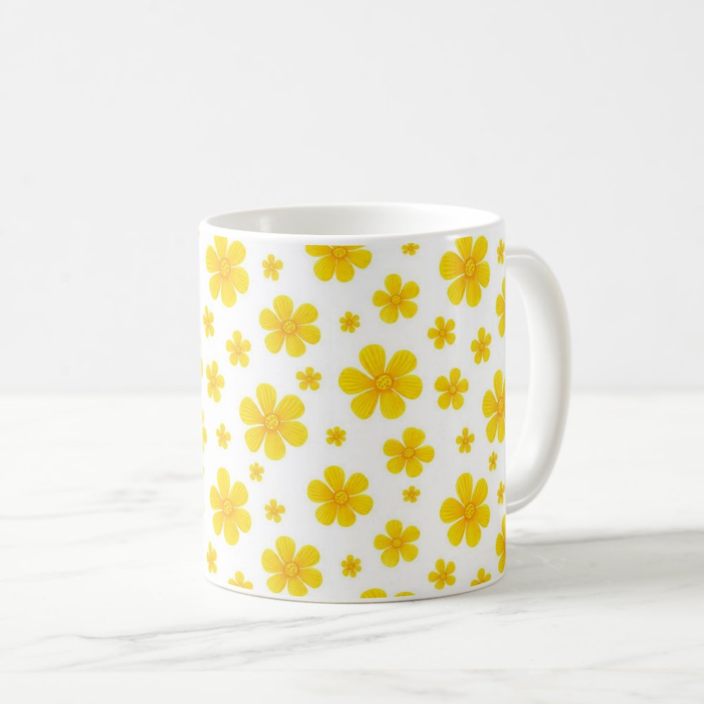 Taza Flores Amarillas 21 de Septiembre Patrón Minimalista de Flores