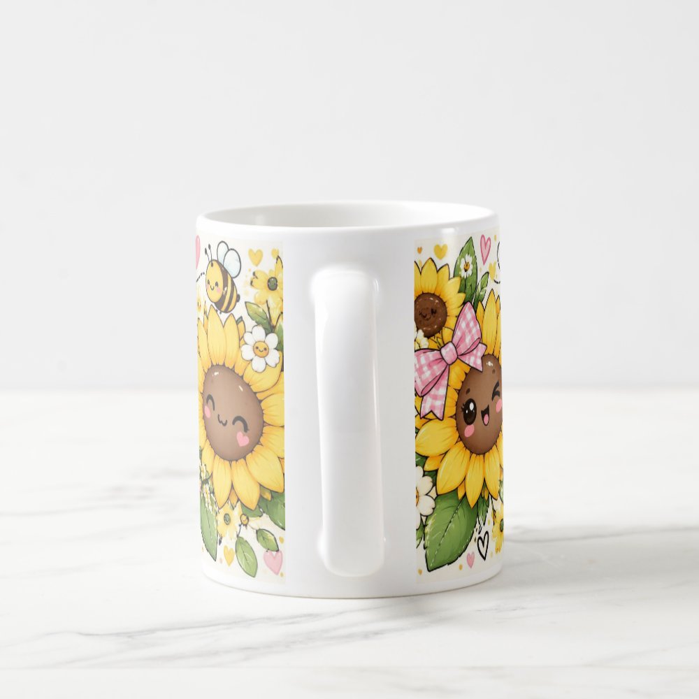 Taza Flores Amarillas 21 de Septiembre Girasoles Kawaii y Mariposa - 325 ml
