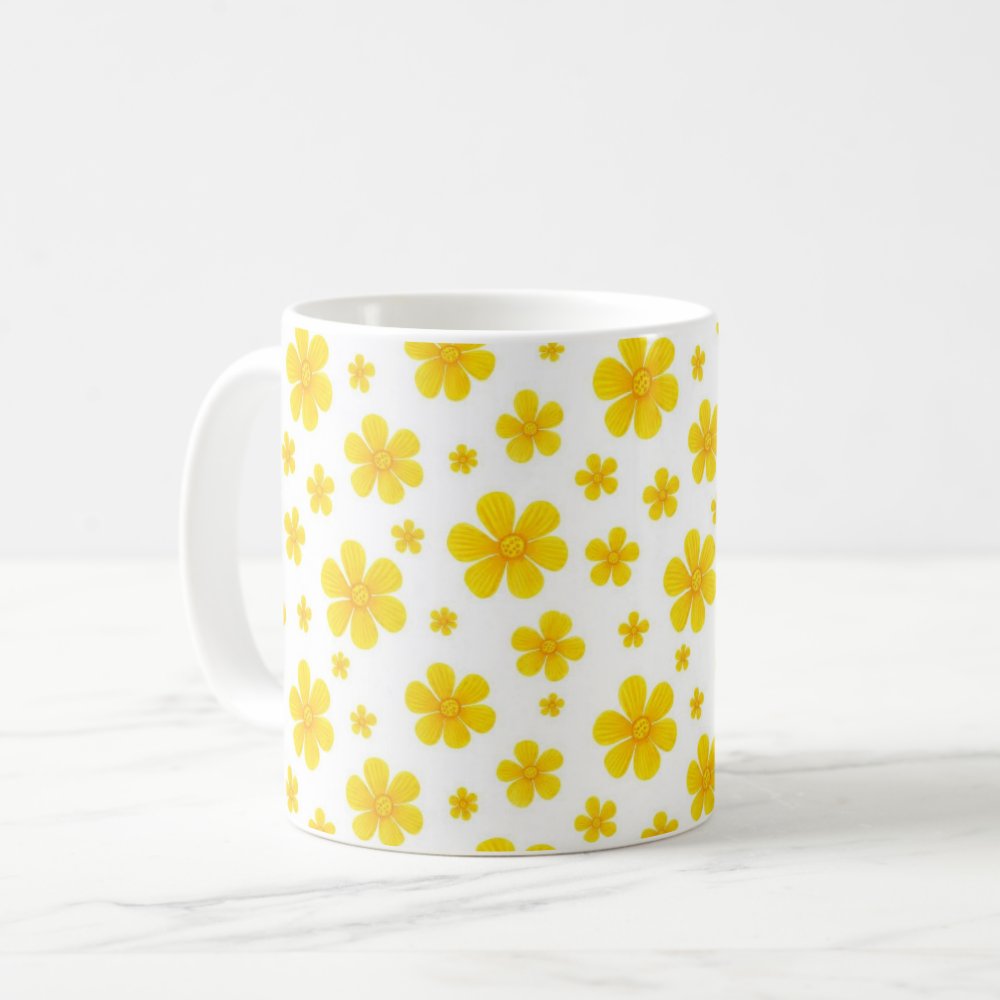 Taza Flores Amarillas 21 de Septiembre Patrón Minimalista de Flores