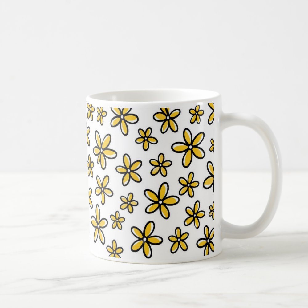 Taza Flores Amarillas 21 de Septiembre Patrón Garabato Flores Minimalistas