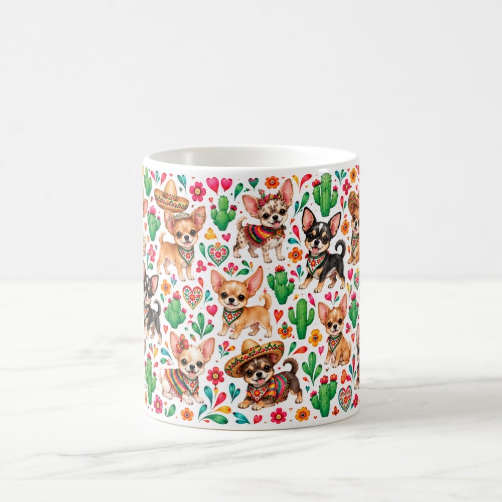 Taza 325 ml - "Fiesta de Chihuahuas: ¡Viva México!"