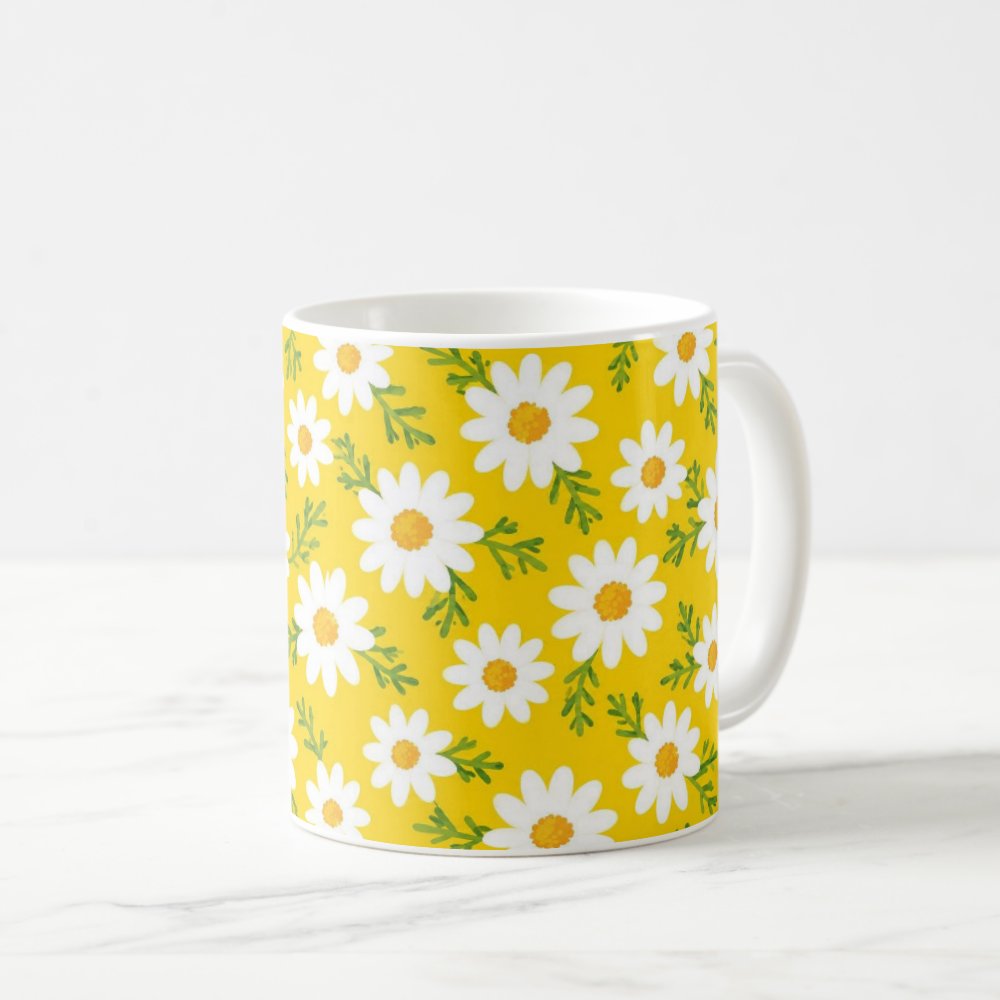 Taza Patrón Margaritas Amarillas Primavera Cerámica - 325ml