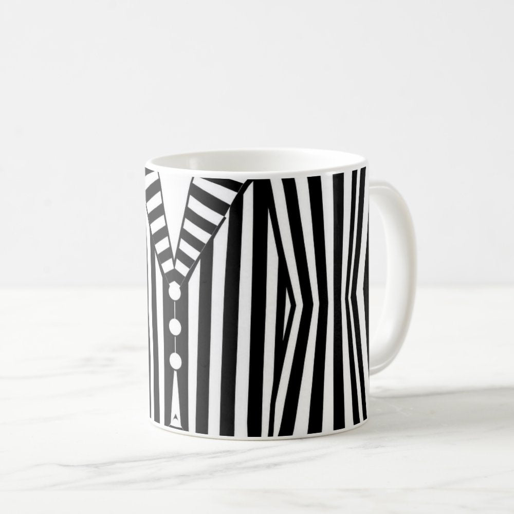 Taza Rayas Blanco y Negro Estilo Beetlejuice Halloween 325ml