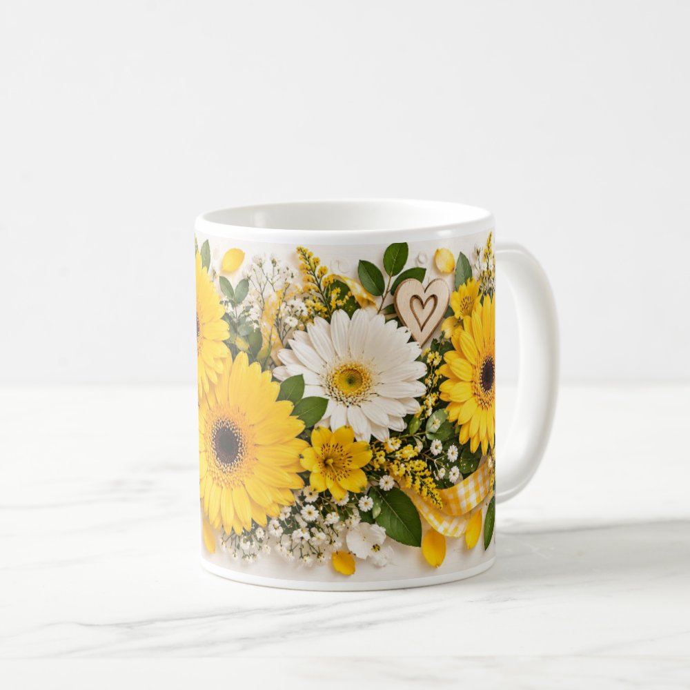 Taza Flores Amarillas 21 de Septiembre Gerberas Realistas -325 ml