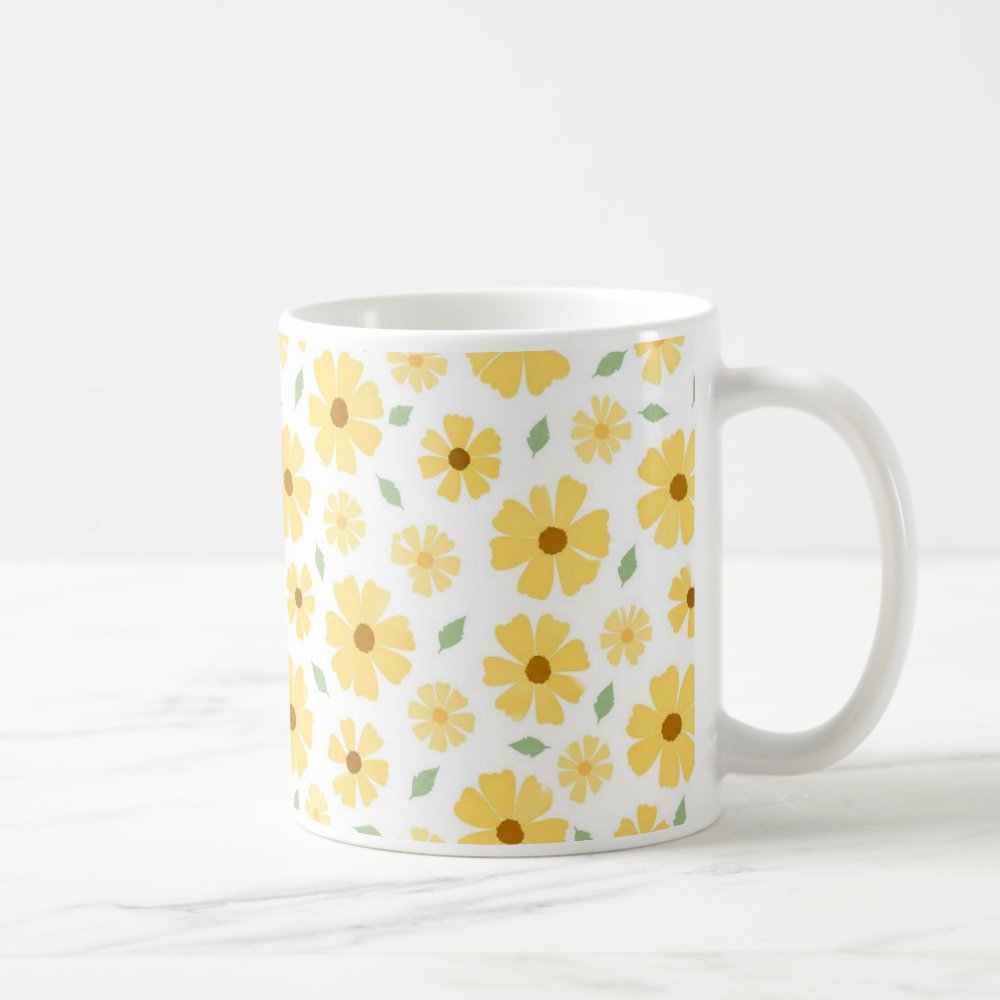 Taza Flores Amarillas 21 de Septiembre Patrón Floreado Estilo Acuarela